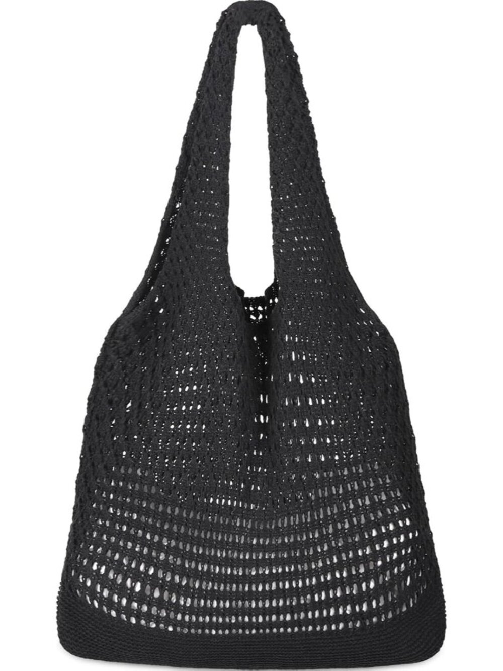 Women's Black Crochet Beach Mesh Tote Bag Shoulder Lightweight Shopping Handbag